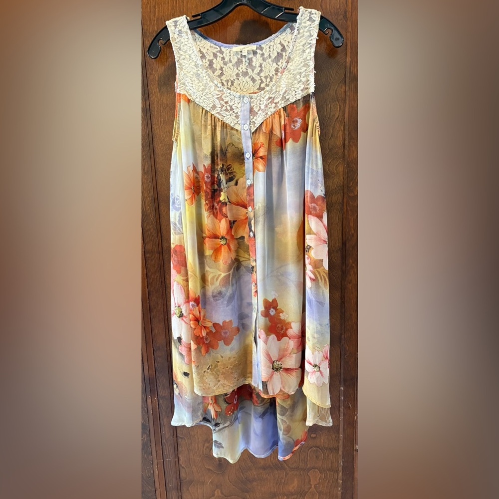 Mystree Floral Lace Blouse - Orange, Red, Cream